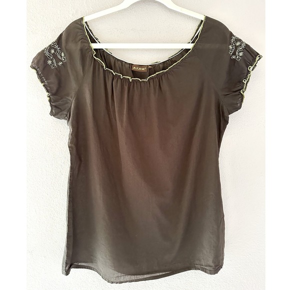 Kuhl Tops - Kuhl Y2K Gorpcore Womens Brown Cotton Embroidered Scoop Neck Top Size Medium